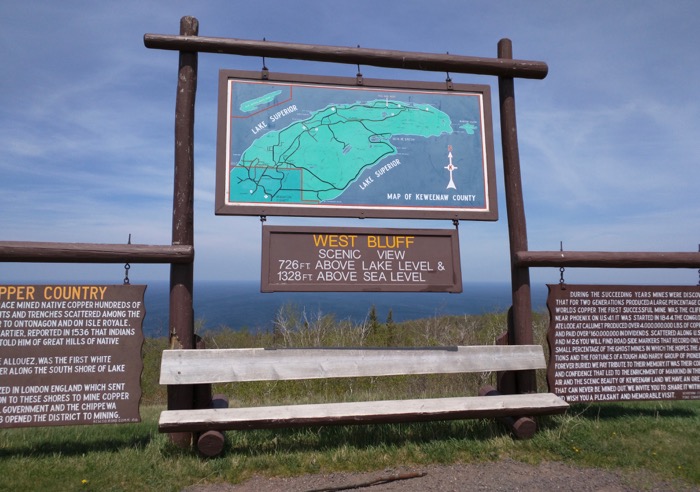 brockway mountain road sign and view