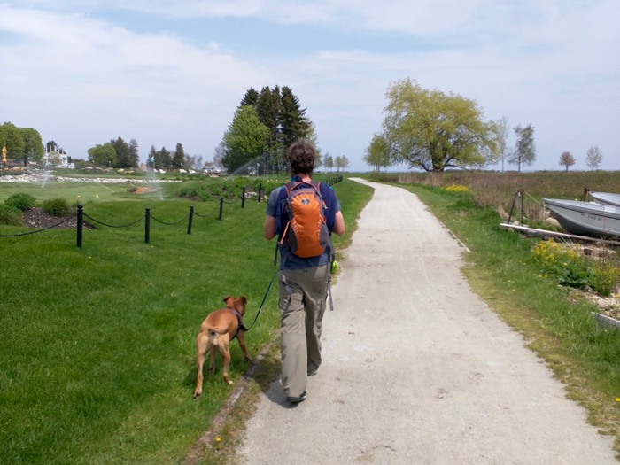 walking the dog by mission point mackinac island