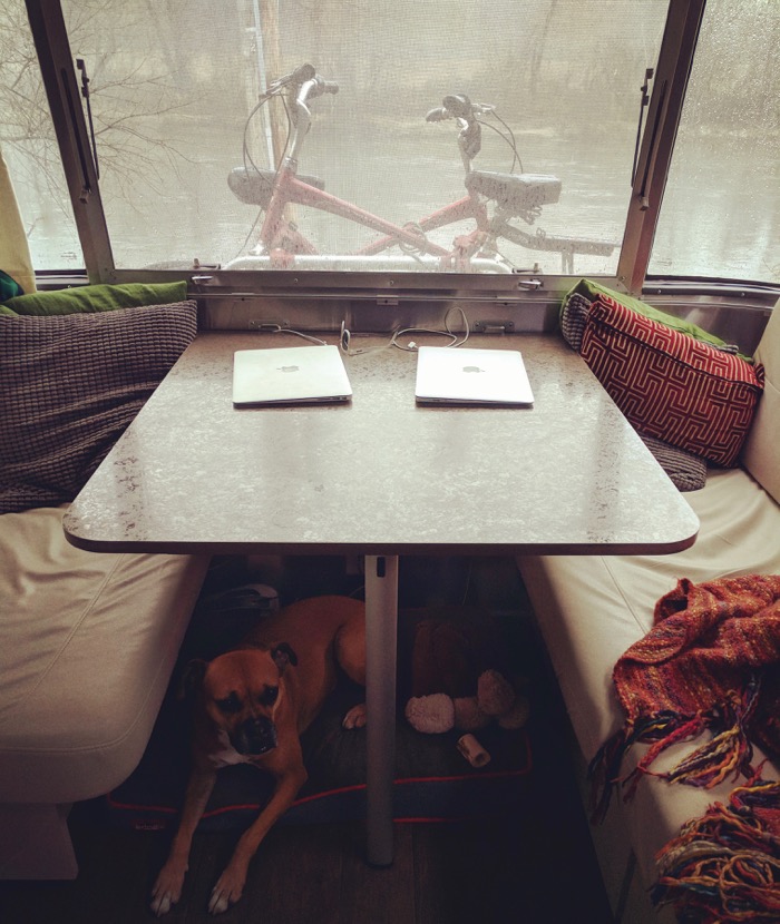 airstream dinette by french broad river in asheville