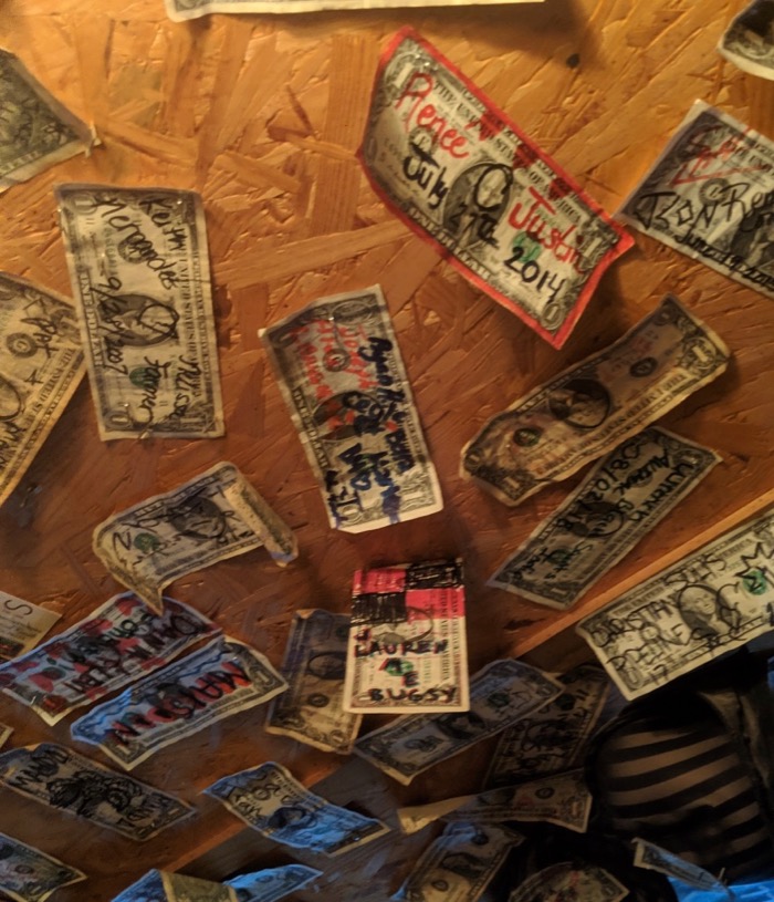dollars on the ceiling at harry's tinaja alpine