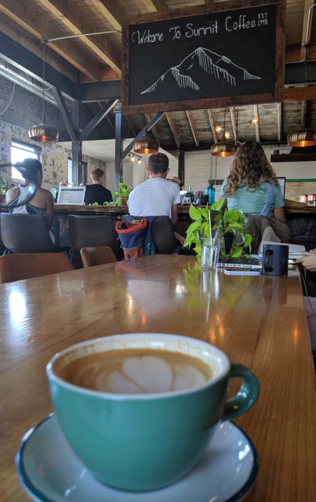 pistachio latte at Summit Coffee
