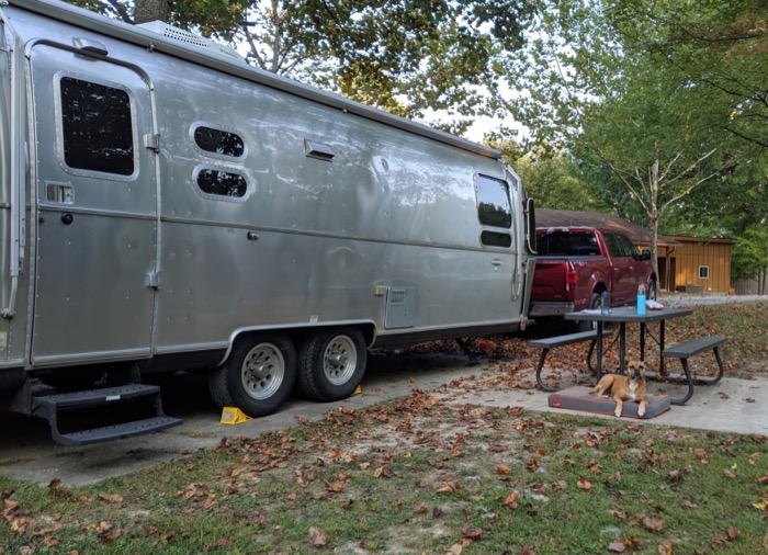 the Airstream at Rifrafters Campground in Fayetteville