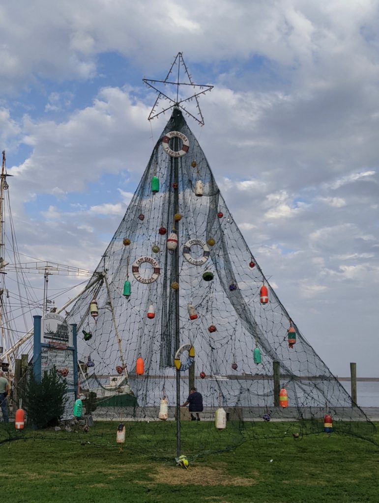 a fishing-themed christmas tree in Apalachicola
