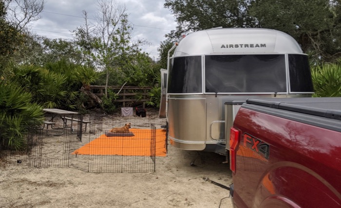 the airstream in our campsite at North Beach Camp Resort