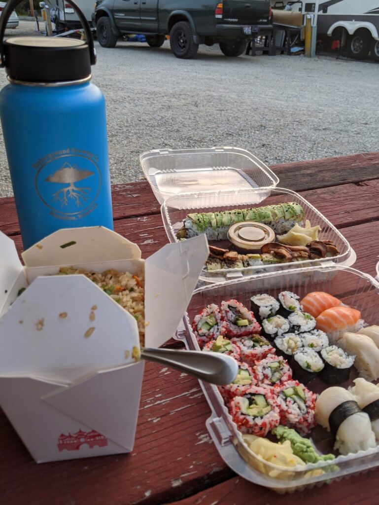 sushi at the campground in Hamilton