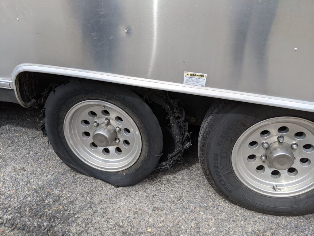 exploded tire on the Airstream
