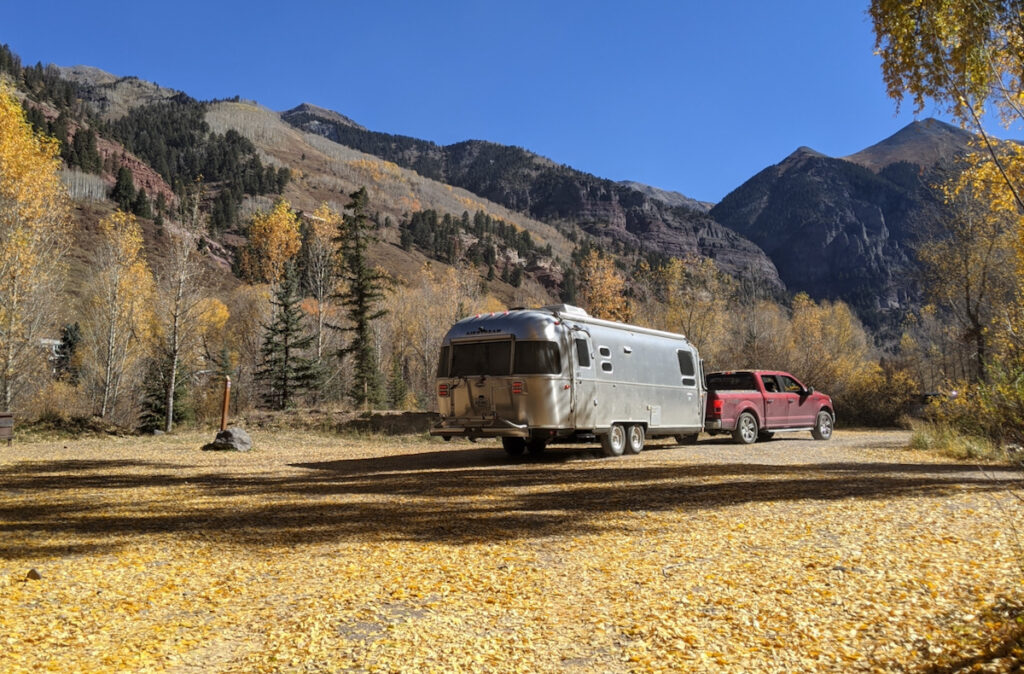 the Airstream leaving the campground in Telluride