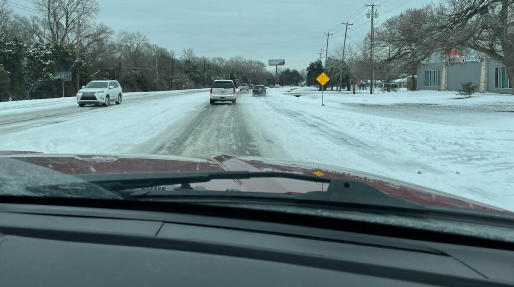 snowy roads in Austin