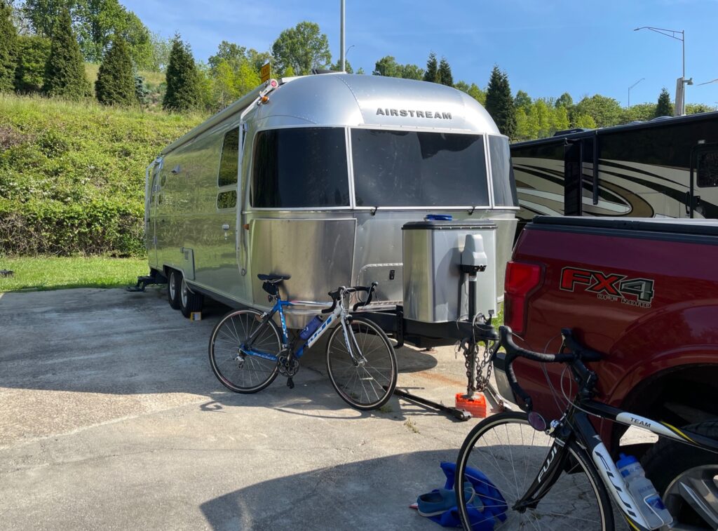 prepping bikes by the Airstream