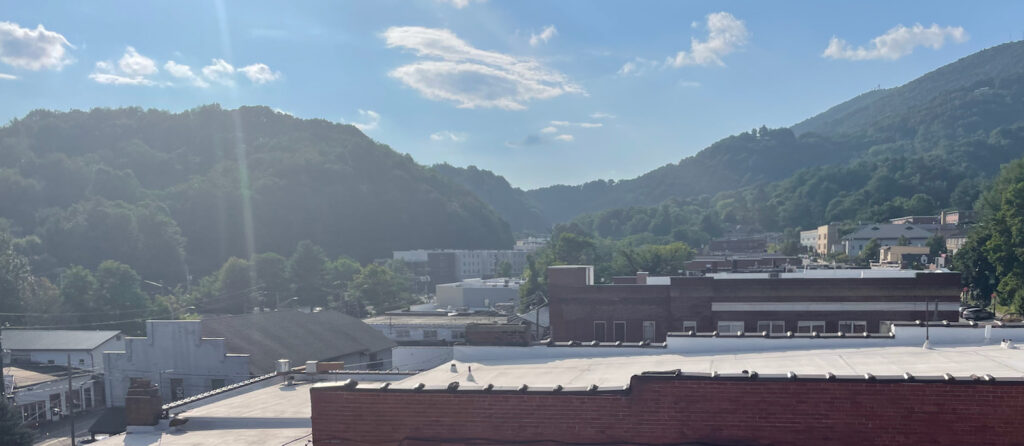 the view from the rooftop bar at Horton Hotel in Boone