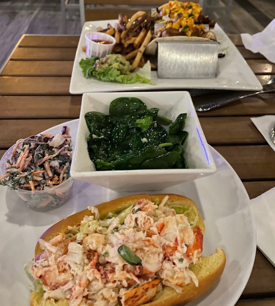 fish tacos and lobster roll at lucky lobster