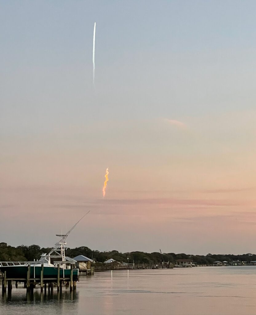 SpaceX Falcon-9 launch at sunset