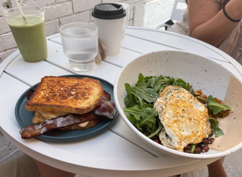 breakfast sandwich and bowl at LB Kitchen