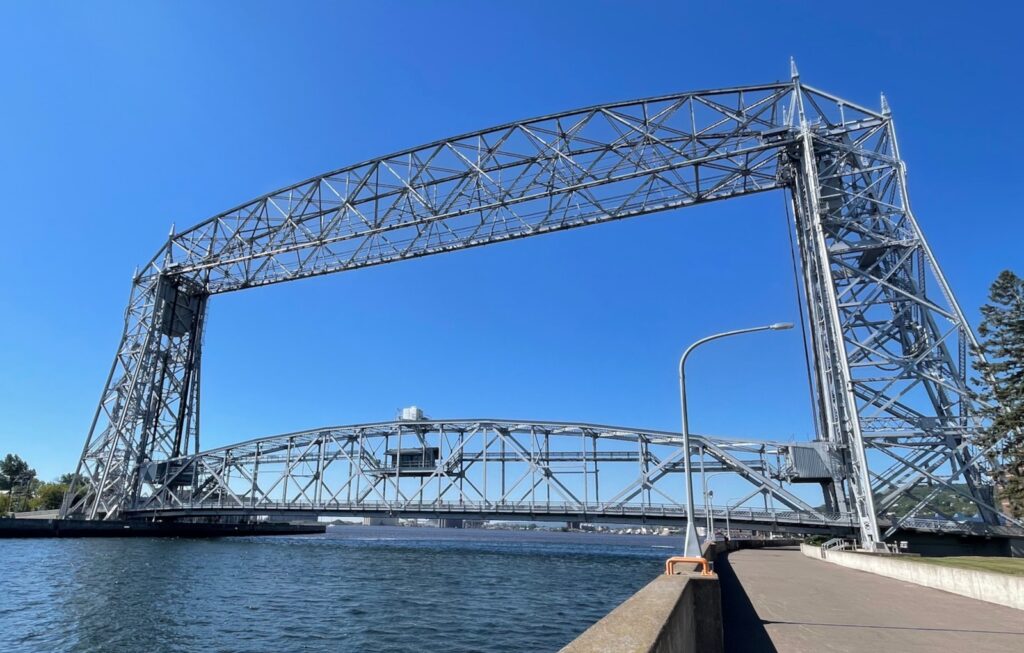 the Duluth bridge in the low position