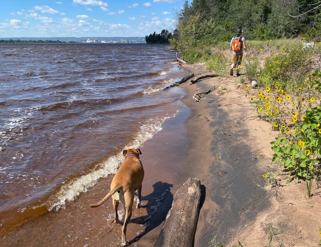 walking along Lake Superior on Park Point