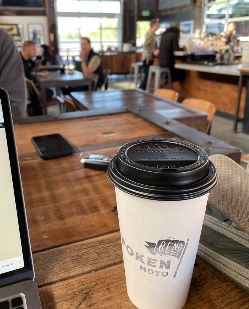 coffee and computers at Spoken Moto