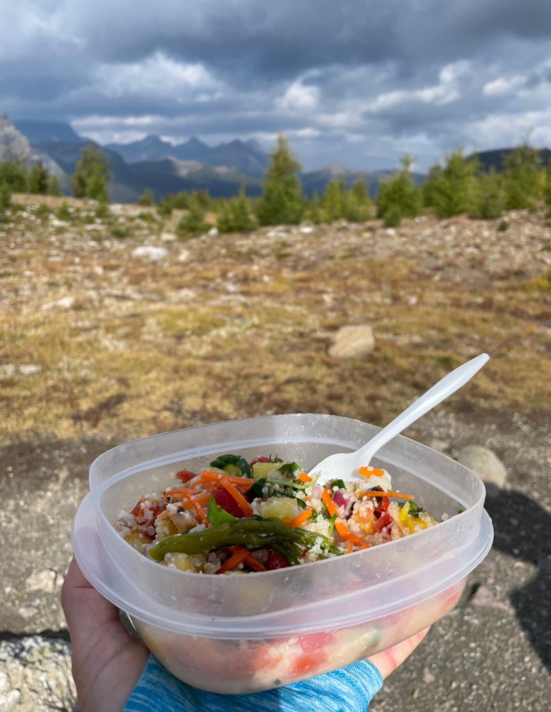 veggies and quinoa in Banff NP