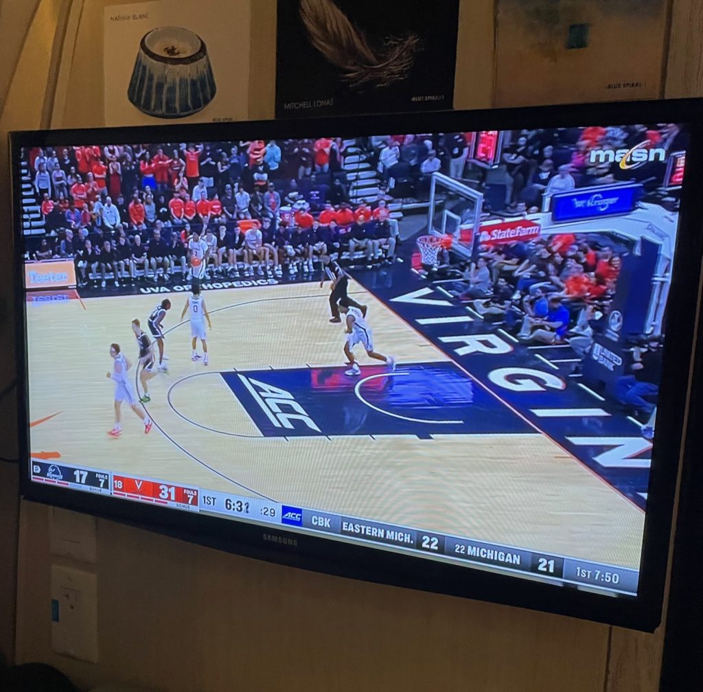 watching UVA basketball in the Airstream