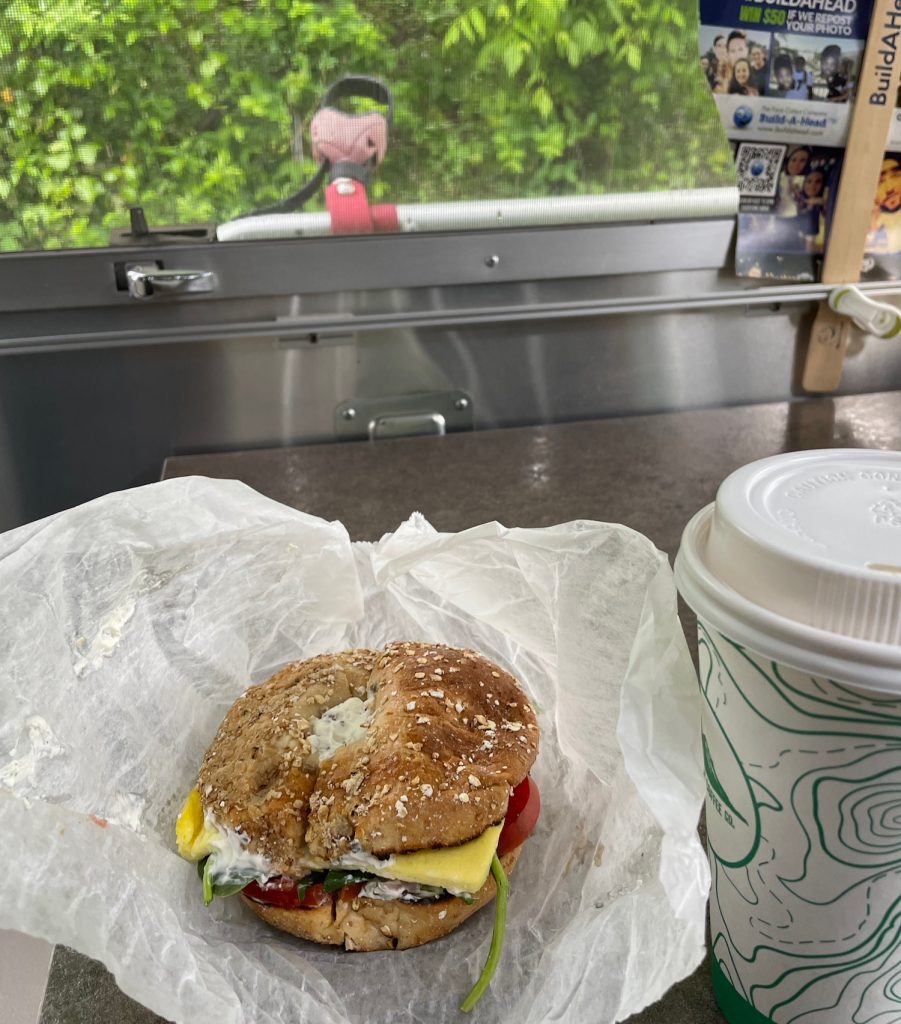 bagel from Ultra and coffee from Summit