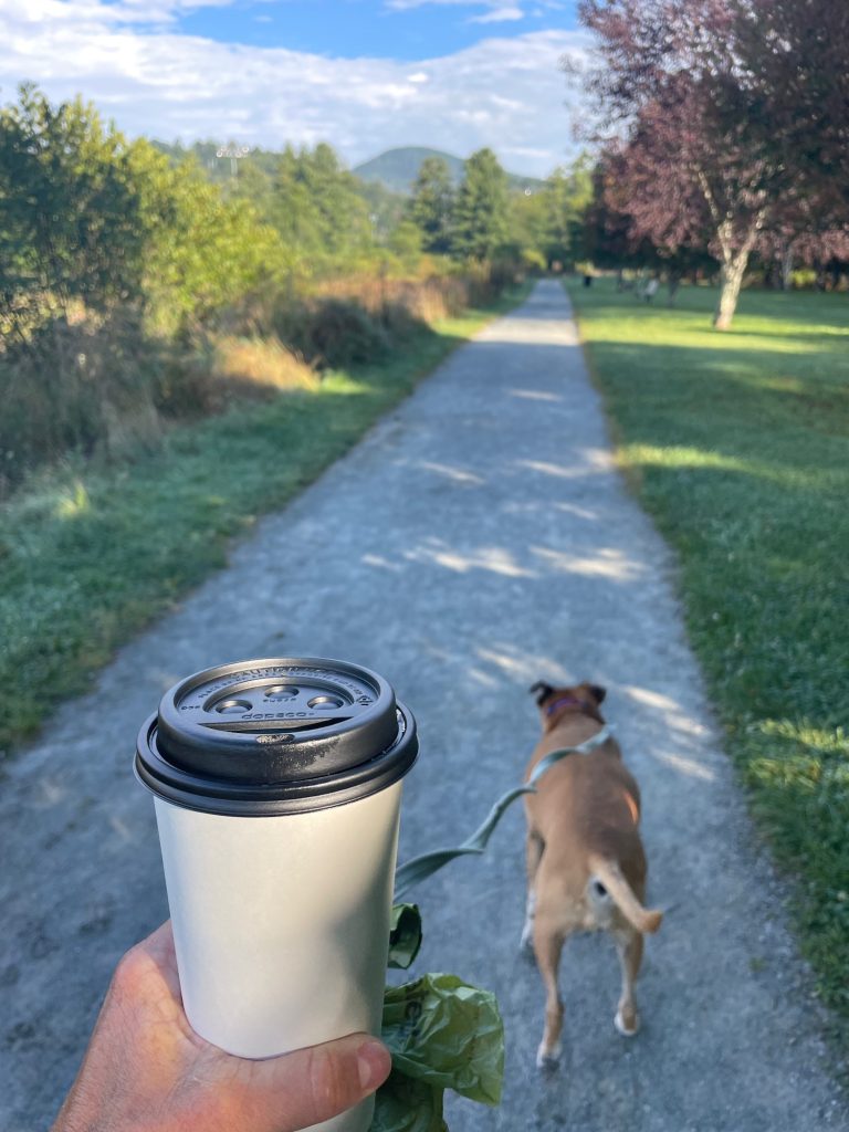 Kovu coffee and Bugsy on the Boone Greenway