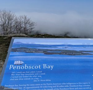 foggy view of Penobscot Bay from Mt Battie