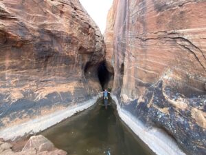 wading through the water in Zebra Canyon