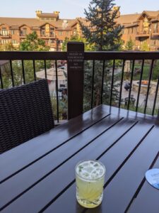 a cocktail on the deck at the Waldorf, Park City