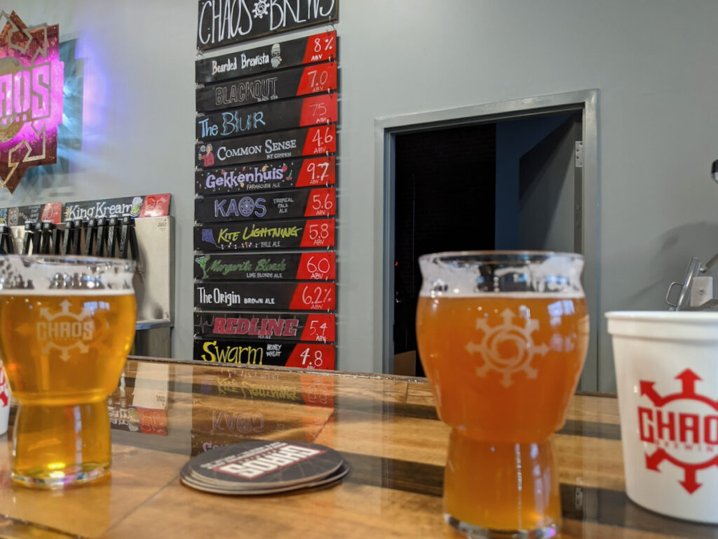 beers at Chaos Brewing