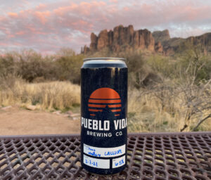 sunset on the cliffs and a Pueblo Vida beer