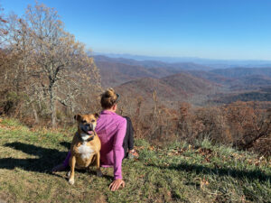 Bugsy overlooking the Blue Ridge Mountains